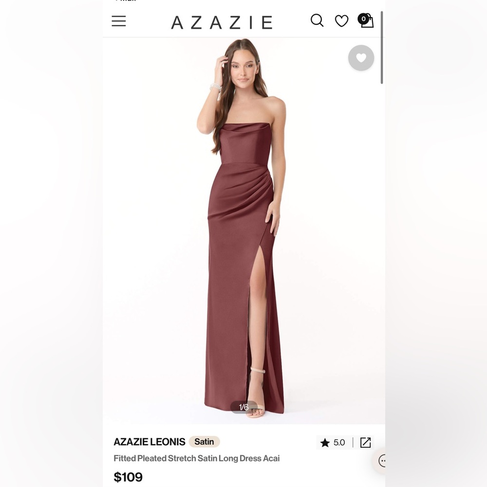 Azazie Leonis Satin Maxi Strapless Dress, Açaí, 4